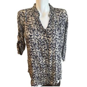 Tom Tailor Button Down Shirt Tabbed Sleeves Women's Size XL Blue Tan